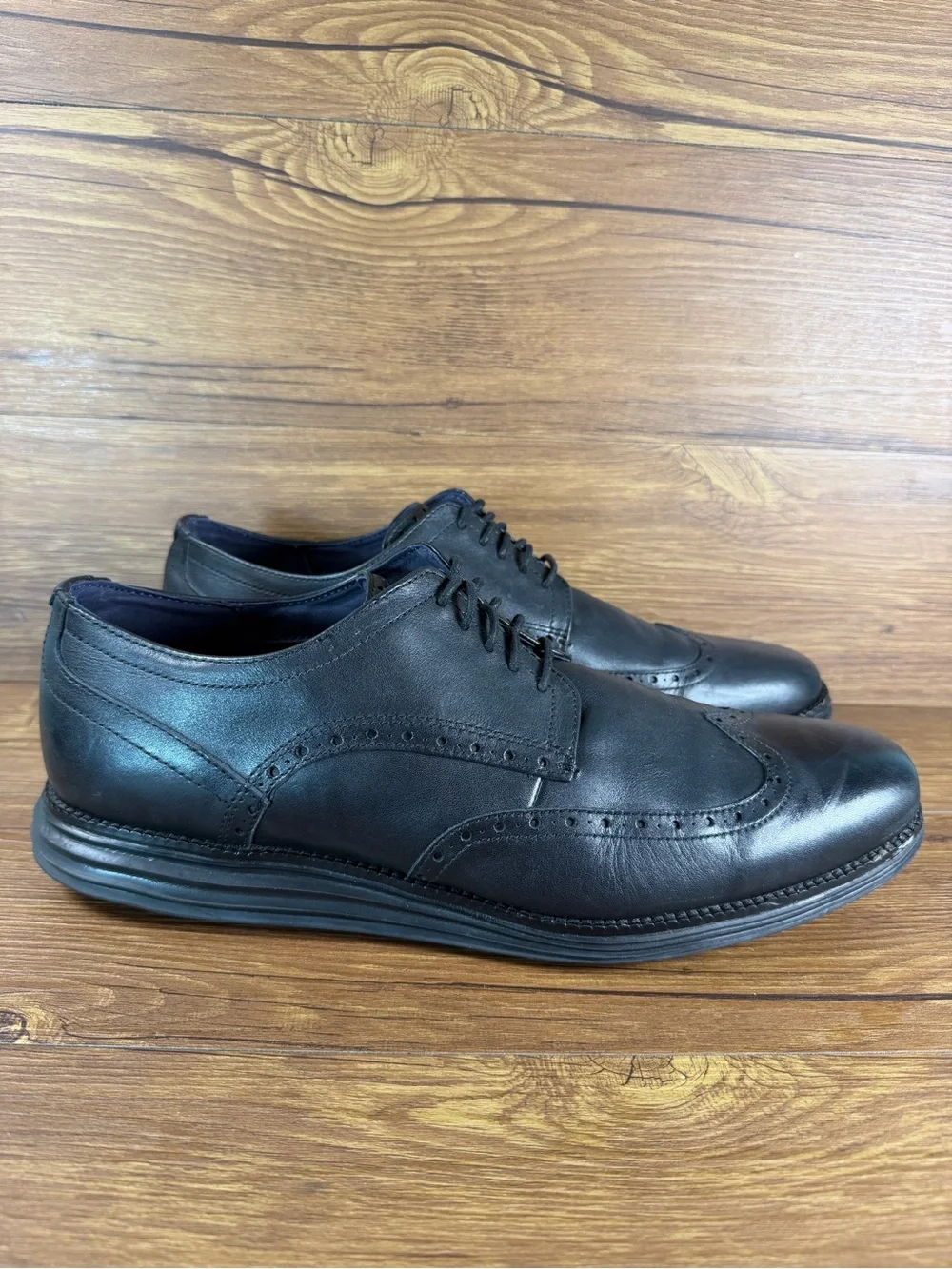 Mens Cole Haan Original Grand Black Leather Wingtips Shoes Men’s Size 15 WIDE